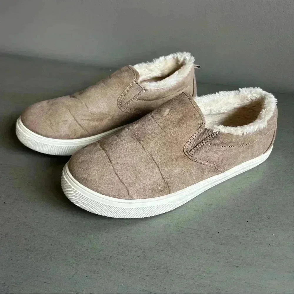 ESPRIT Slip On Sneaker Women 7.5 Paramount Neutral Tan Faux Fur Round Toe Shoe